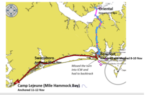 Our track from Oriental to Camp Lejeune 8-12 Nov