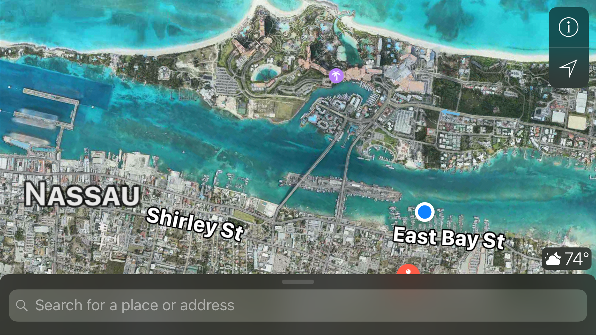 Our location in Nassau. to the north is Paradise Island. To the west are the cruise ship and downtown