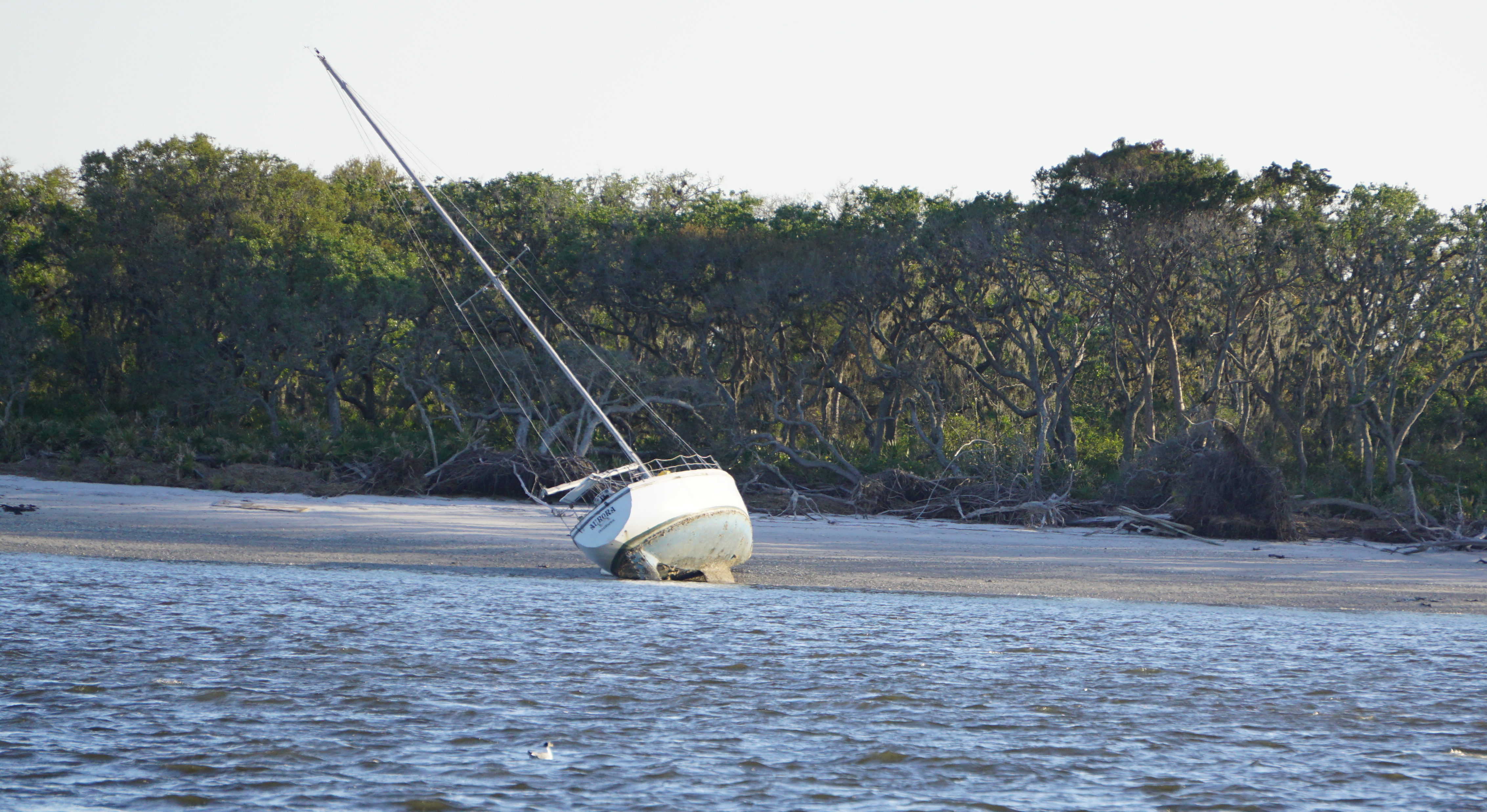 Grounded sailboat from Hurricane Matthew